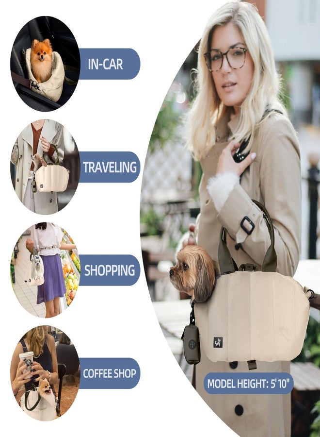 Sytopia Small Dog Carrier Purse, Portable Pet Carrier Tote Carrier with Pockets, Adjustable Safety Leash, Waterproof Dog Travel Bag, Travel Pets Purse up to 4 Lbs, Cream Beige - Image 2